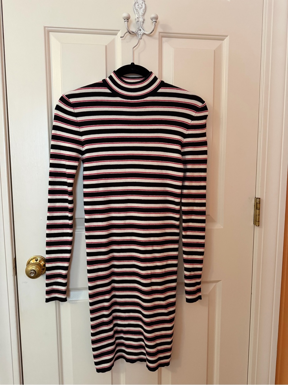 Forever 21 Black, White & Red Striped Turtleneck Sweater Dress